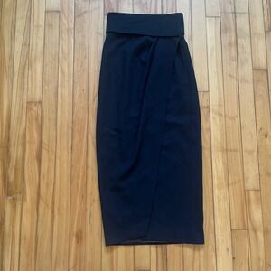Emporio Armani Vintage Black Wrap Midi Skirt High Waist Wool Made in Italy Sz 42